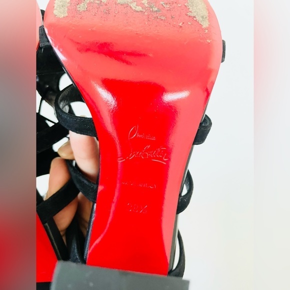 Christian Louboutin Black Suede Leather 85mm Amazoudur Gladiator Sandals EU 38.5 - Picture 5 of 10